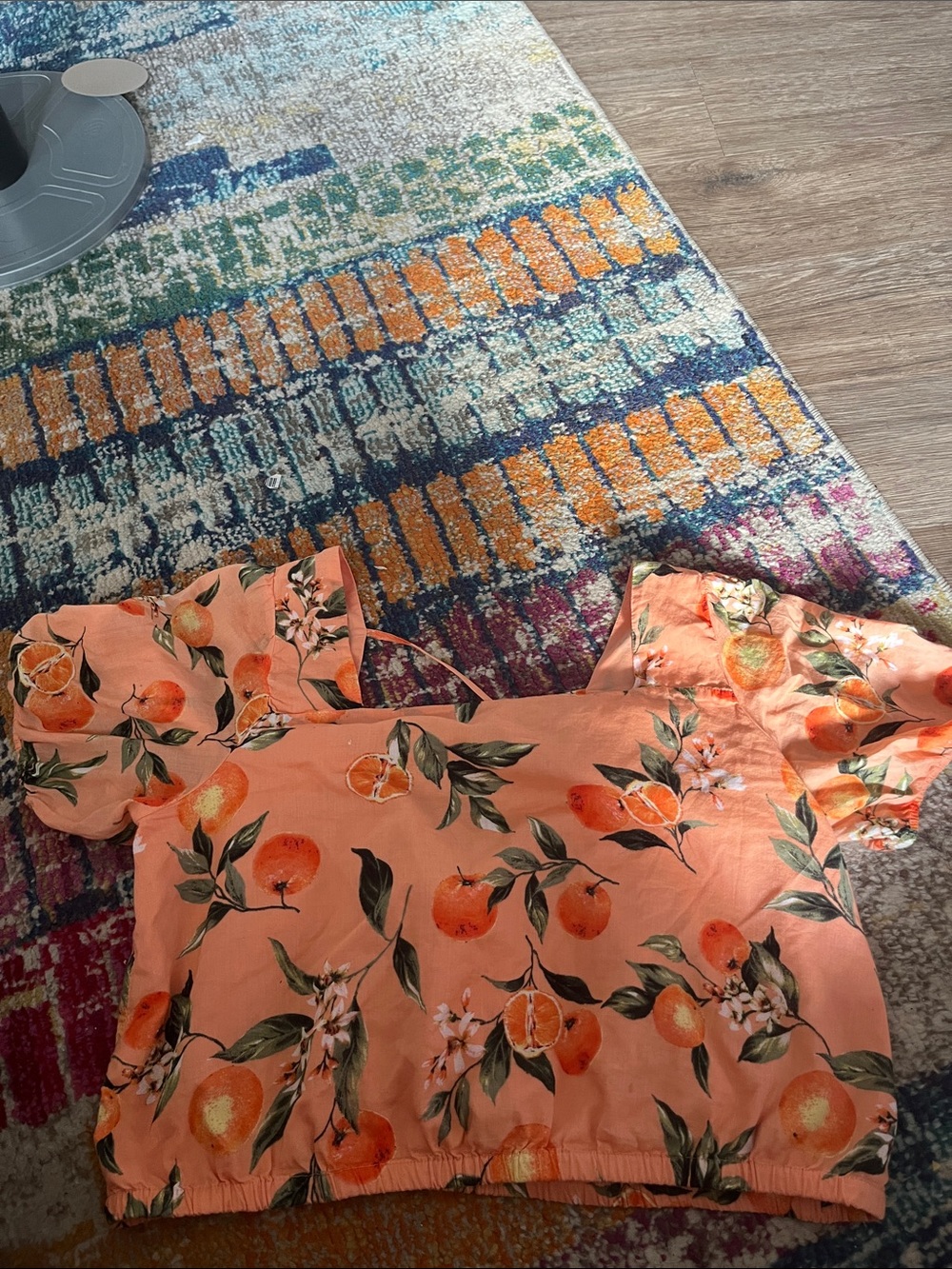 Loft Women's Orange Floral Off-Shoulder Crop Top sz Medium